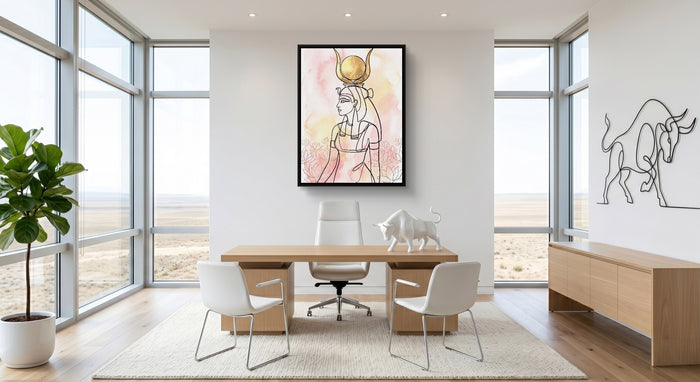 Hathor Golden Headdress — hathor golden headdress office space with furniture 1port framed black