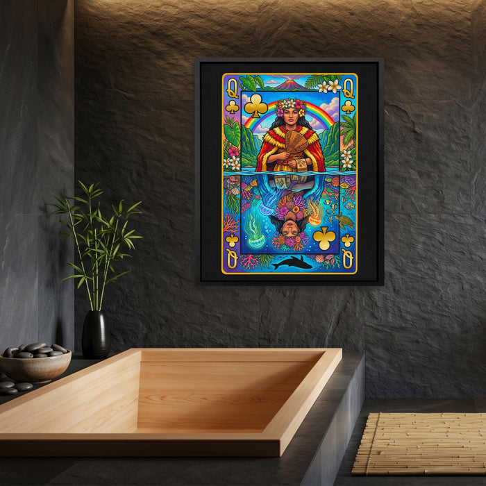 Hawaii Queen of Clubs Card canvas wall art, room view