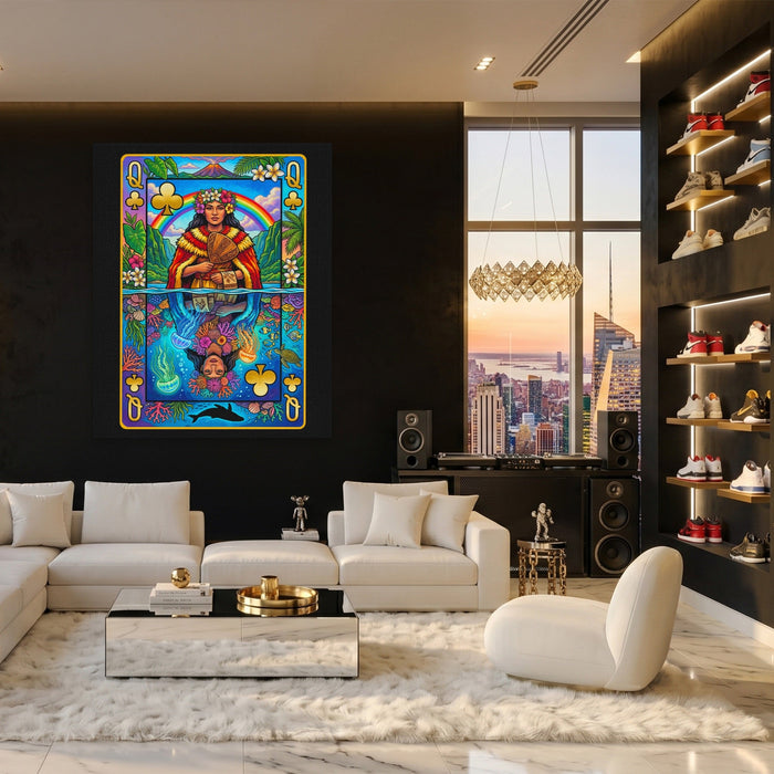 Hawaii Queen of Clubs Card canvas wall art, room view