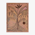 Heatwave 2 print by Hannah Carrick Stylized palm tree in dark brown lines on a pale pink background No frame