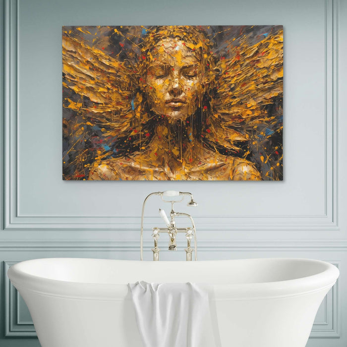 Heavenly Flight - Black and Gold Religious Canvas Print