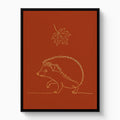 Hedgehog Autumn Line — hedgehog autumn line white studio framed black