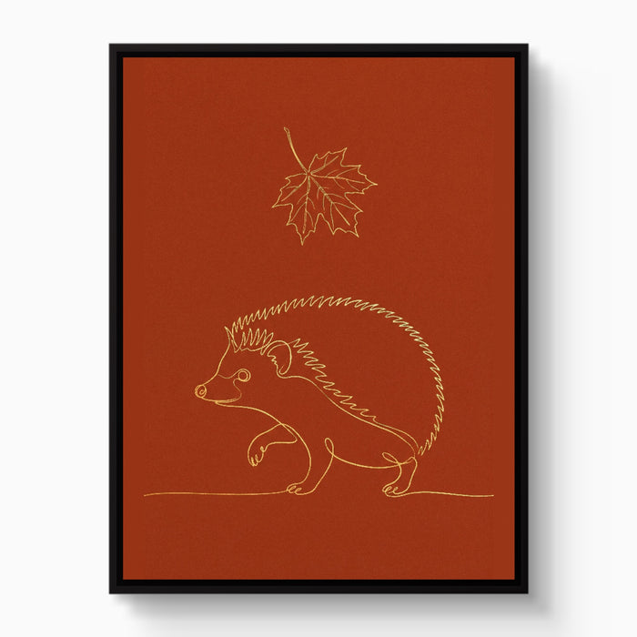 Hedgehog Autumn Line — hedgehog autumn line white studio framed black