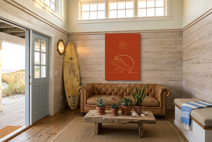 Hedgehog Autumn Line — hedgehog autumn line living room with couch 3 1port flush print