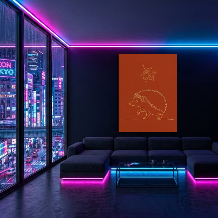 Hedgehog Autumn Line — hedgehog autumn line sq blue pink neon room 1port flush print