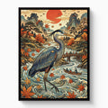 Heron Autumn River — heron autumn river white studio framed black