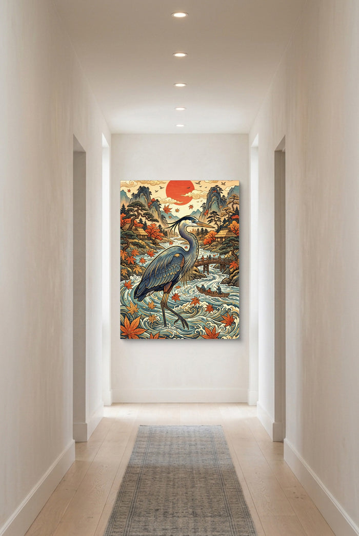Heron Autumn River — heron autumn river p long hallway with carpet 1port flush print