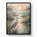 Heron Golden Sunset — heron golden sunset white studio framed black