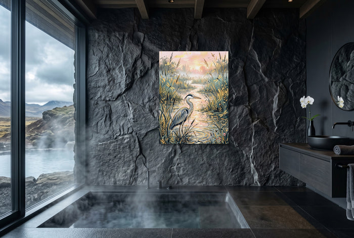 Heron Golden Sunset — heron golden sunset small bathroom with window 1port flush print