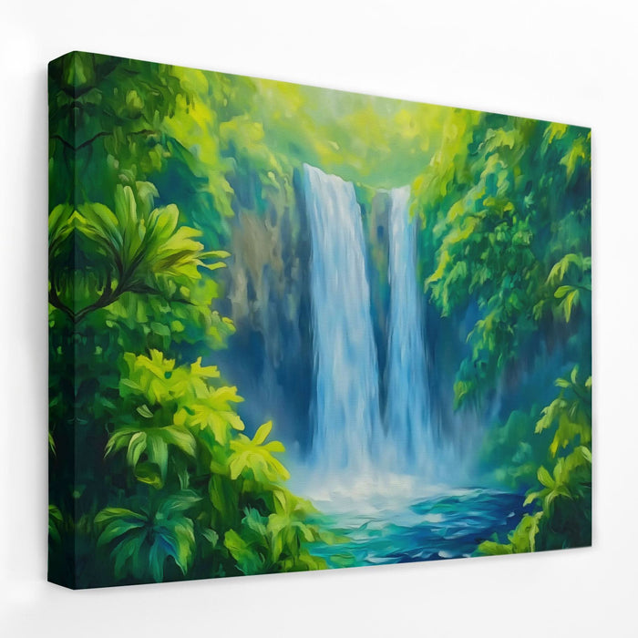 Hidden Waterfall - Emerald Canvas Wall Art