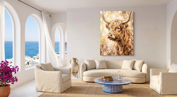 Highland Cow Gilded — highland cow gilded beachside couch livingroom 1port flush print