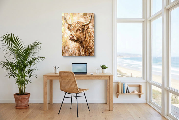 Highland Cow Gilded — highland cow gilded office space with desk chair 1port flush print