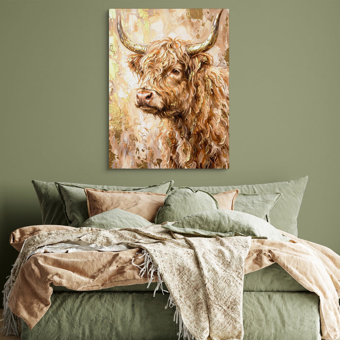 Highland Cow Gilded — highland cow gilded sq green bedroom 1port flush print