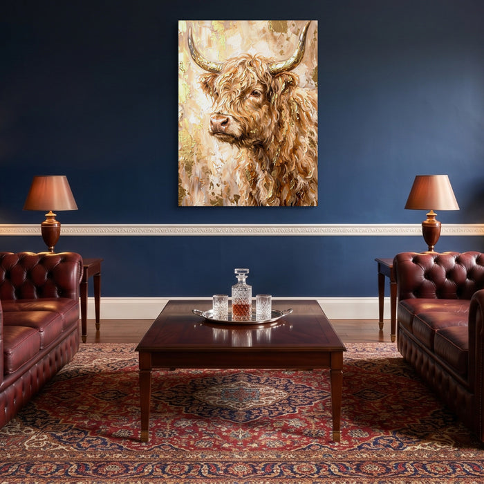 Highland Cow Gilded — highland cow gilded sq lounge wall 1port flush print
