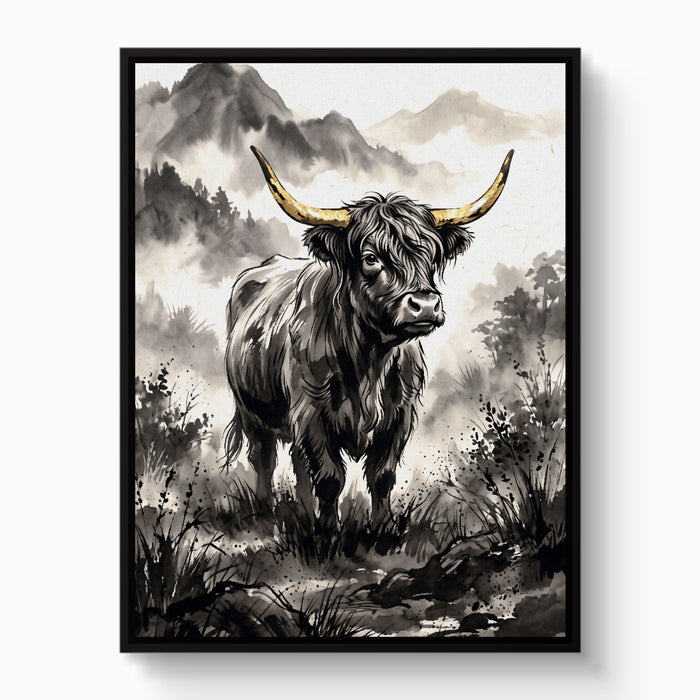Highland Sumi-e — highland sumi e white studio framed black