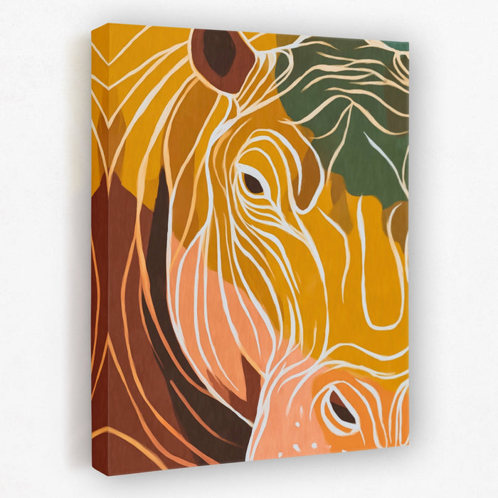 Hippo Ochre Doodle canvas wall art