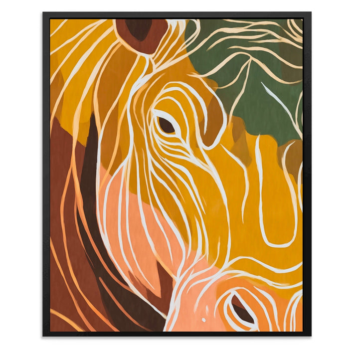 Hippo Ochre Doodle canvas wall art, room view