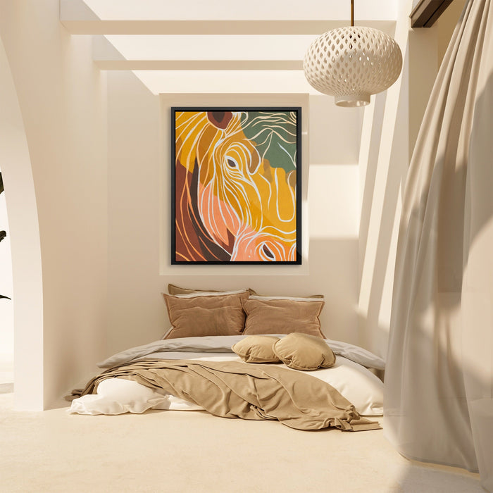 Hippo Ochre Doodle canvas wall art, room view