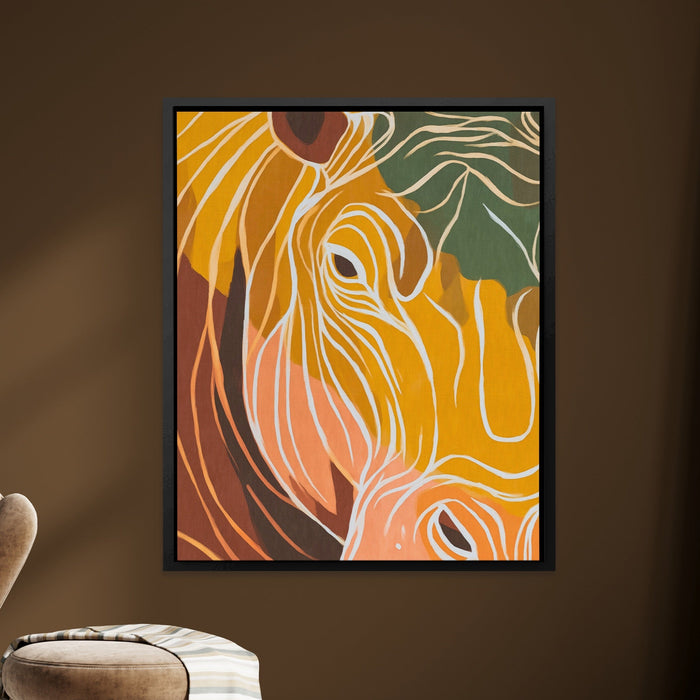 Hippo Ochre Doodle canvas wall art, room view
