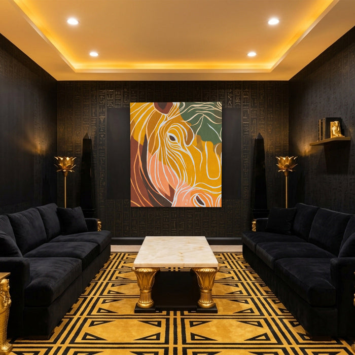 Hippo Ochre Doodle canvas wall art, room view