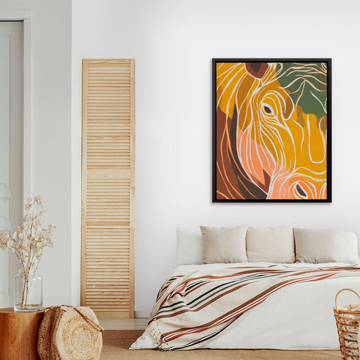Hippo Ochre Doodle canvas wall art, room view