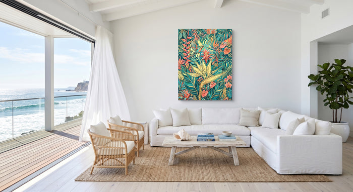 Hummingbird Golden Tropics — hummingbird golden tropics beachside villa 1port flush print