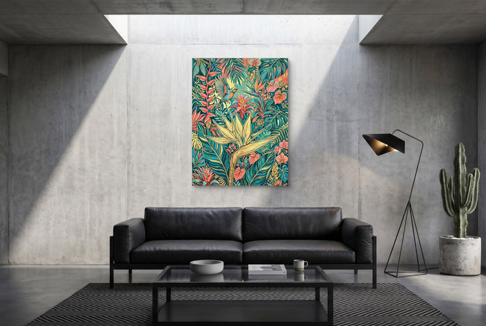 Hummingbird Golden Tropics — hummingbird golden tropics modern minimalist living room 1port flush print