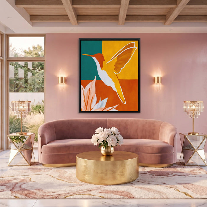 Hummingbird Ochre Hover canvas wall art, room view