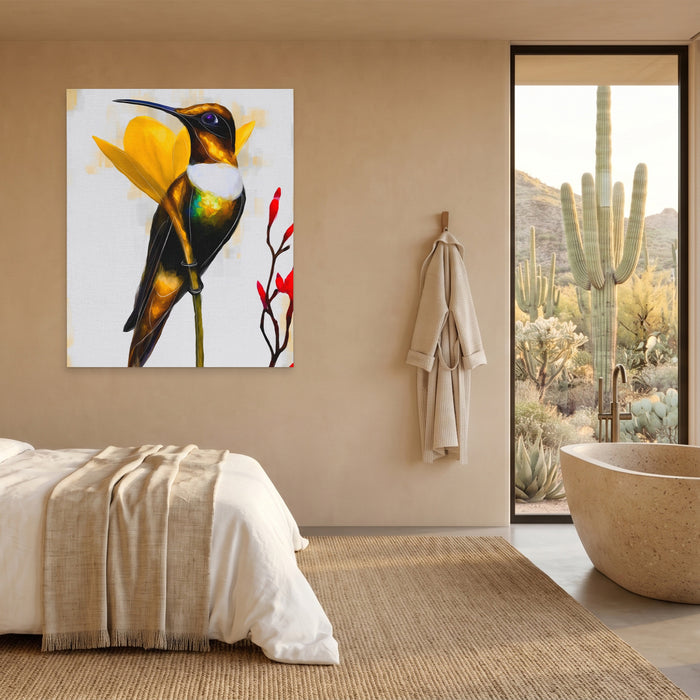 Hummingbird Resting canvas wall art, room view