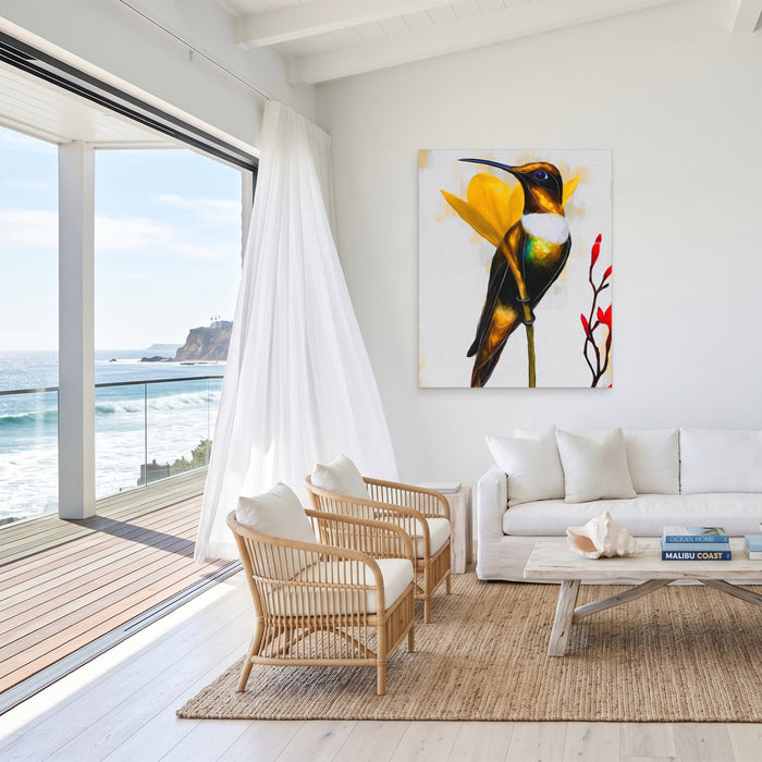 Hummingbird Resting canvas wall art, room view