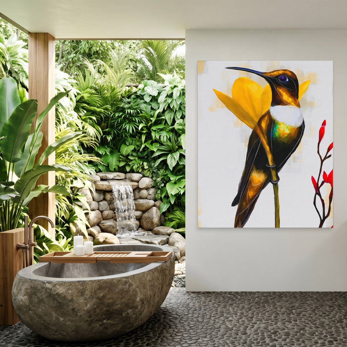 Hummingbird Resting canvas wall art, room view
