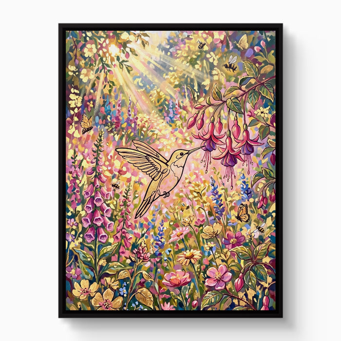 Hummingbird Sunlit Garden — hummingbird sunlit garden white studio framed black