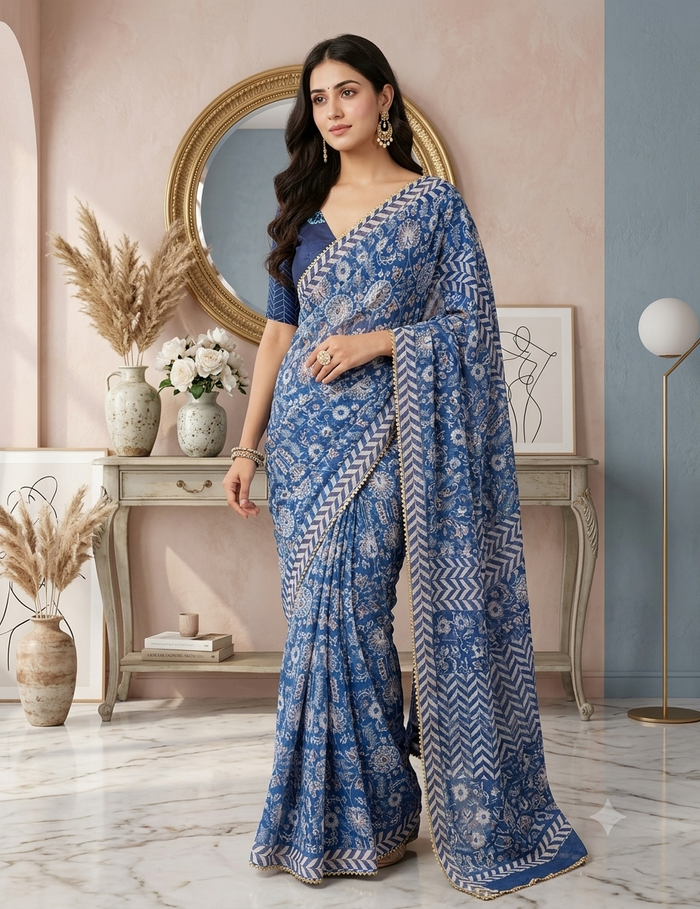 Indigo Floral Saree