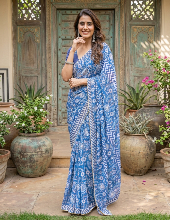 Indigo Floral Saree
