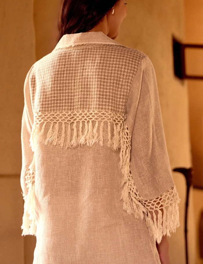 Ivory Stone Drift Embroidered Jute Shirt