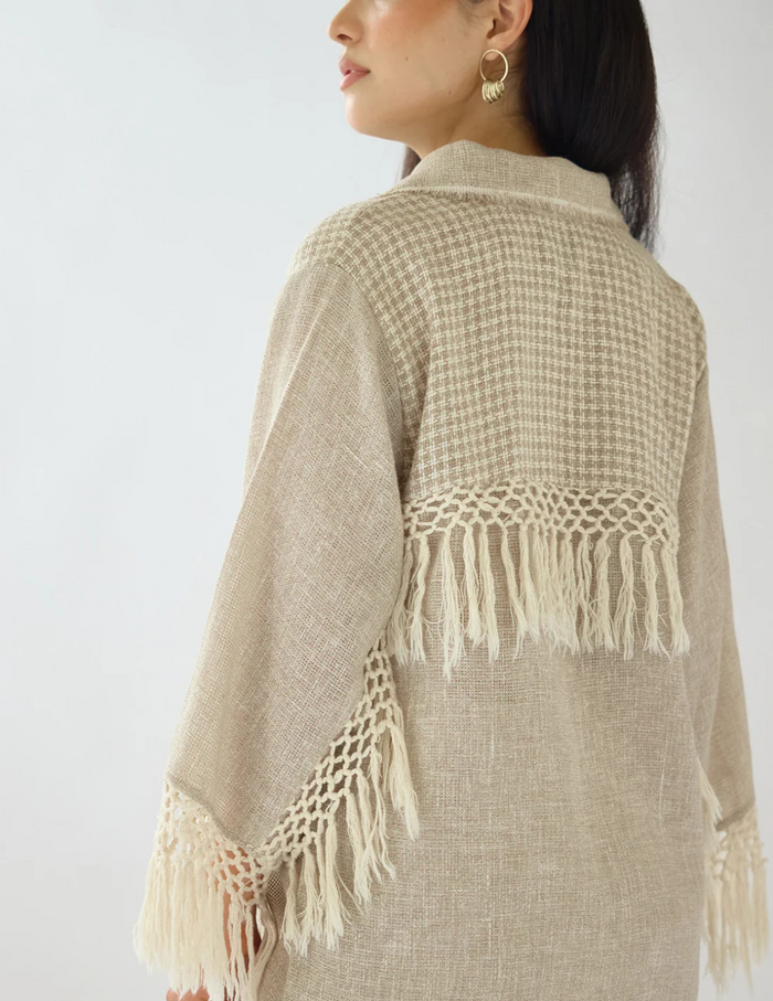 Ivory Stone Drift Embroidered Jute Shirt