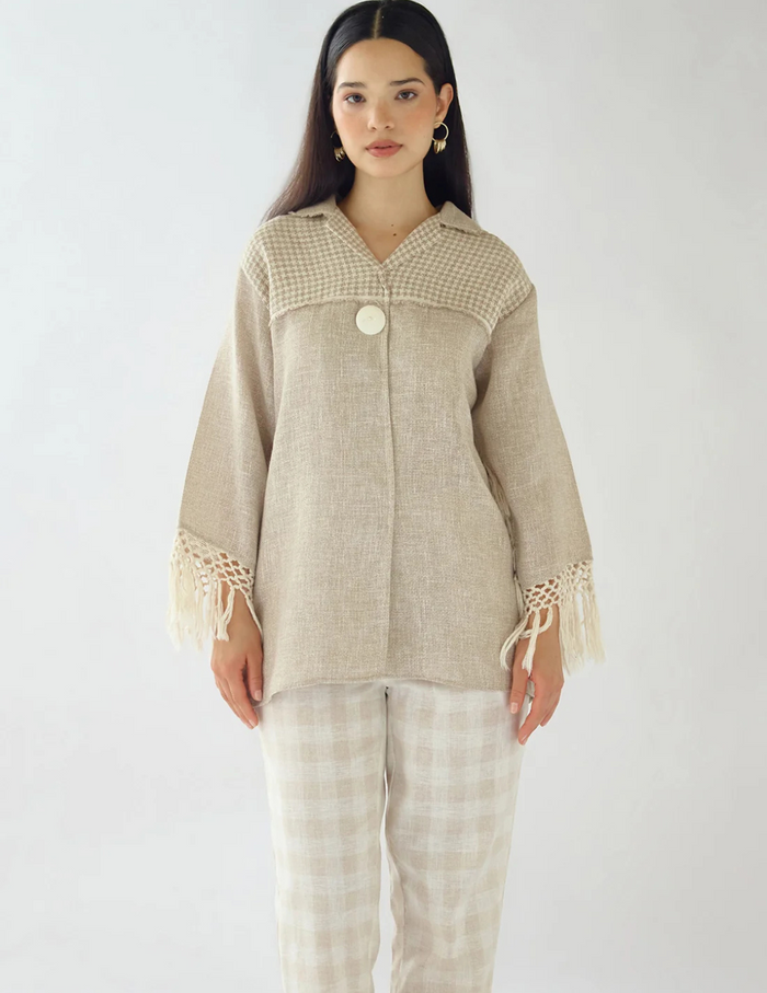 Ivory Stone Drift Embroidered Jute Shirt