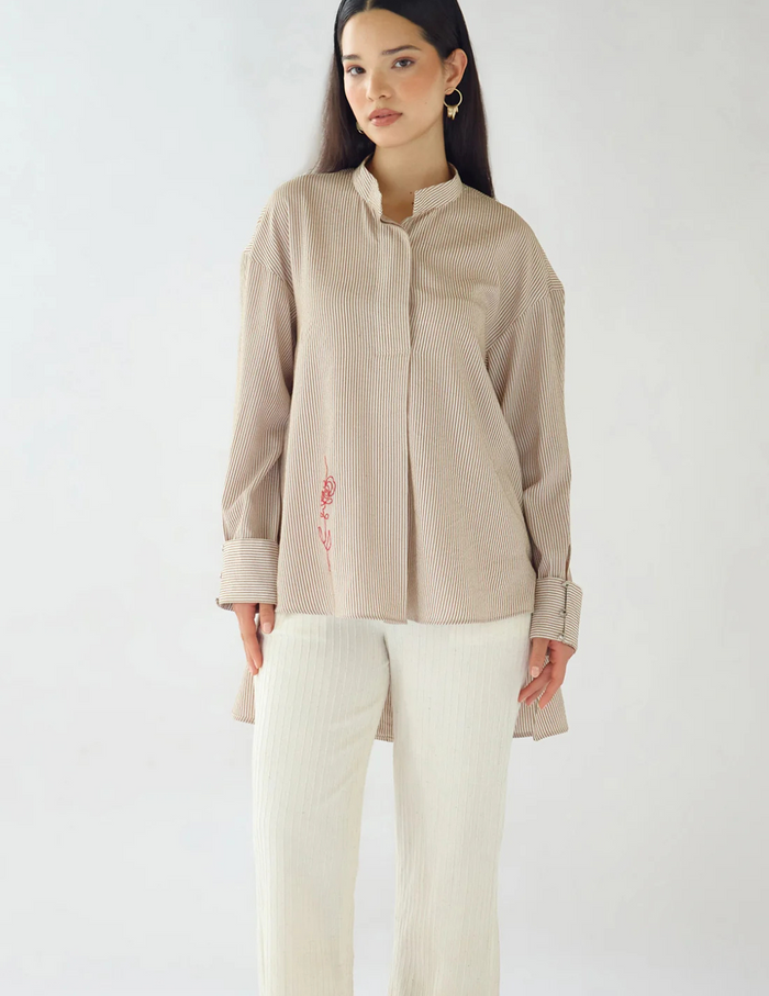 Ivory Striped Embroidered Shirt