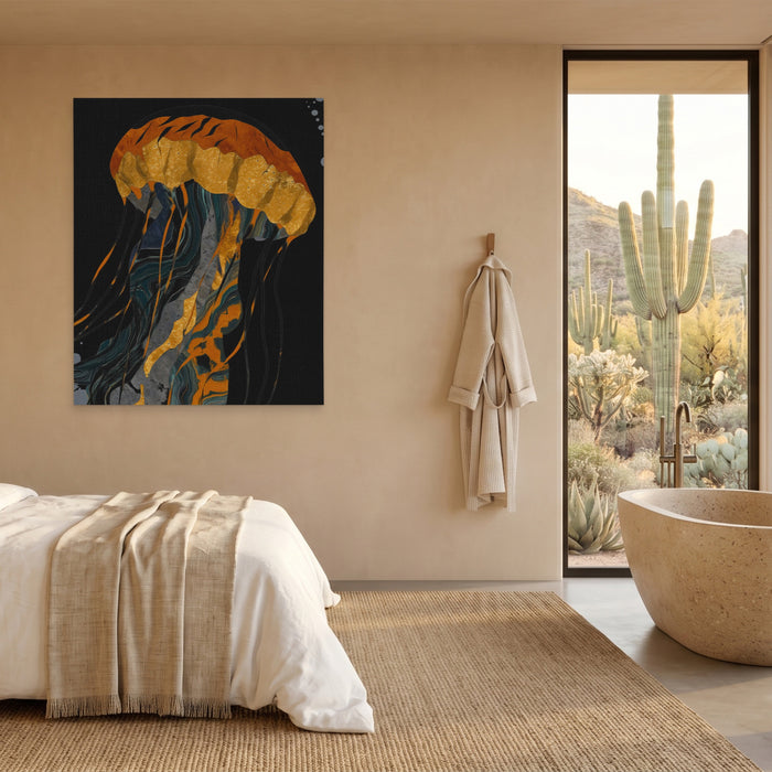 Jellyfish Azure Drift canvas wall art, room view