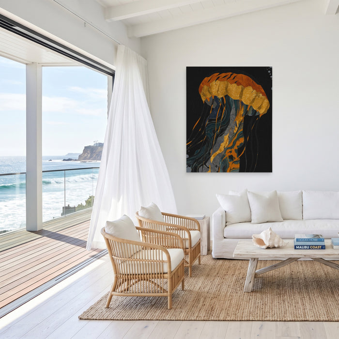 Jellyfish Azure Drift canvas wall art, room view