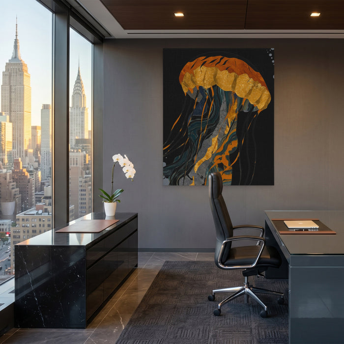 Jellyfish Azure Drift canvas wall art, room view