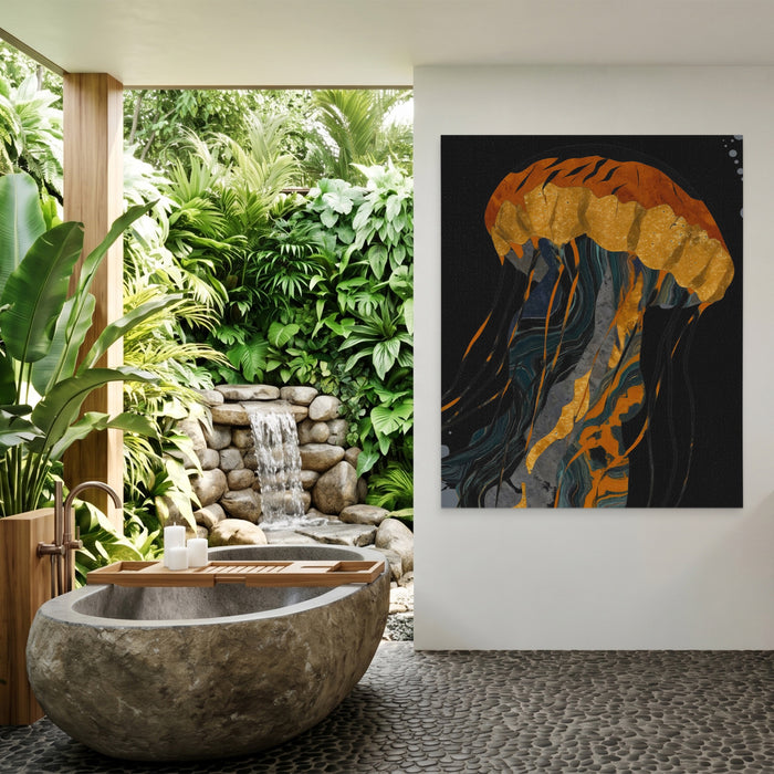 Jellyfish Azure Drift canvas wall art, room view