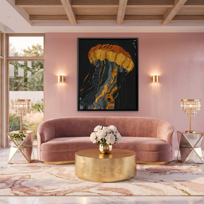 Jellyfish Azure Drift canvas wall art, room view