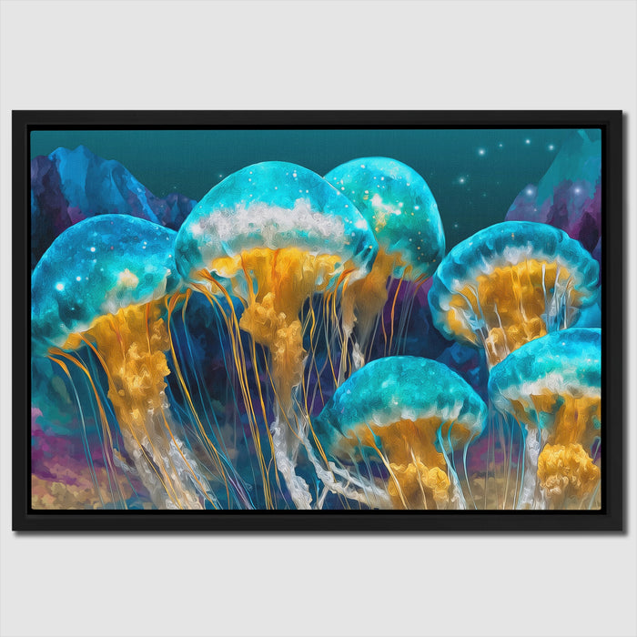 Jellyfish Bioluminescent Swarm canvas wall art