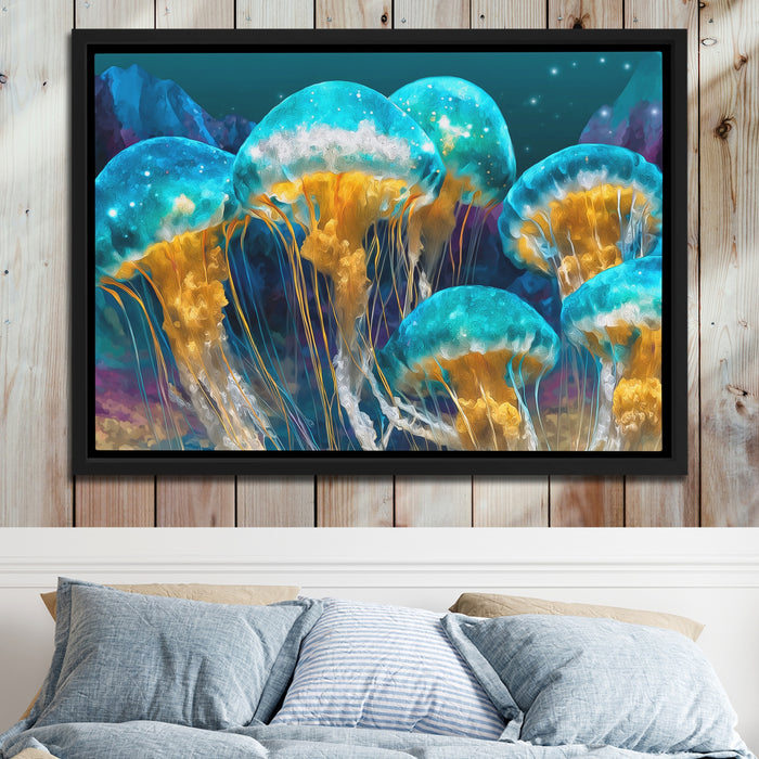 Jellyfish Bioluminescent Swarm canvas wall art, room view
