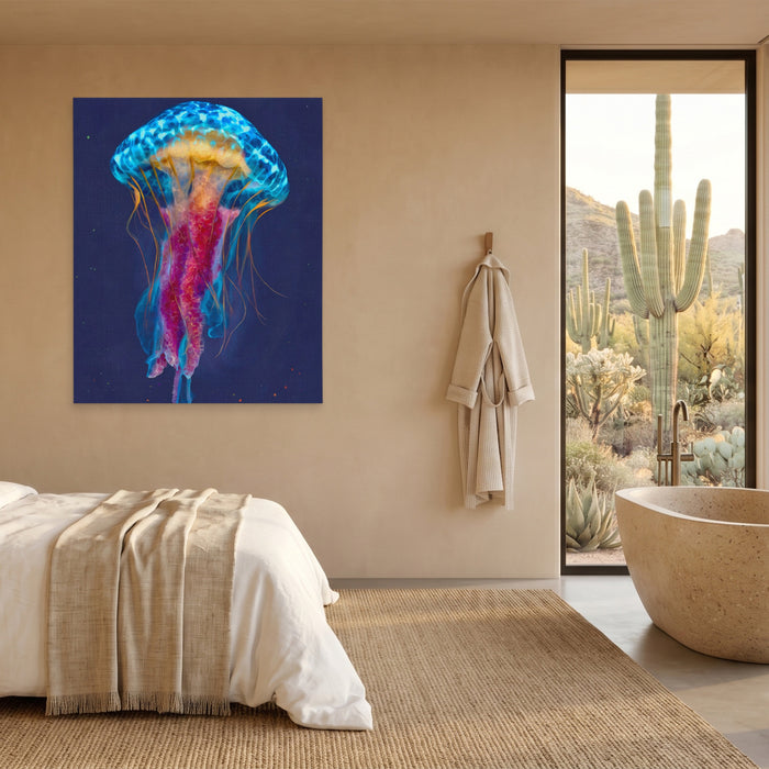 Jellyfish Cerulean Glow canvas wall art, room view