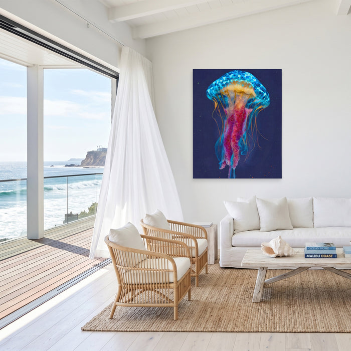 Jellyfish Cerulean Glow canvas wall art, room view