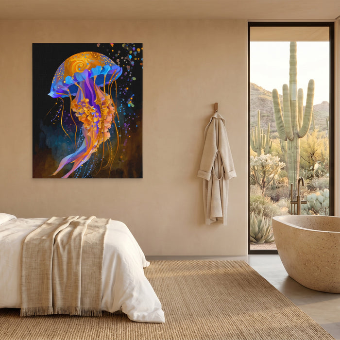 Jellyfish Cerulean Luminescence canvas wall art, room view