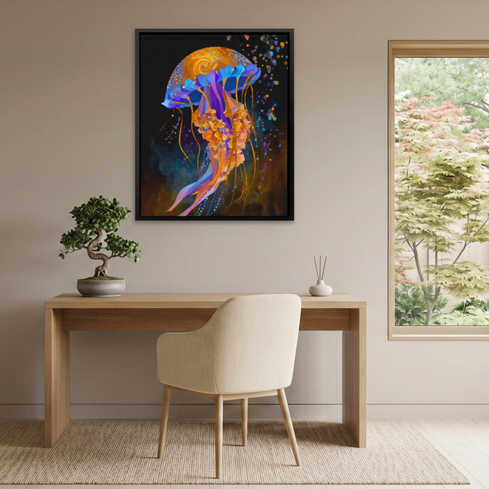 Jellyfish Cerulean Luminescence canvas wall art, room view