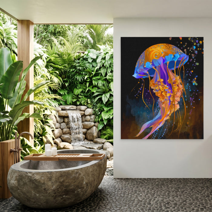 Jellyfish Cerulean Luminescence canvas wall art, room view